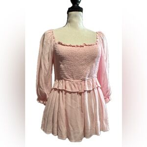 Peach Love California Pink Smocked Peplum‎ Top – Size Small